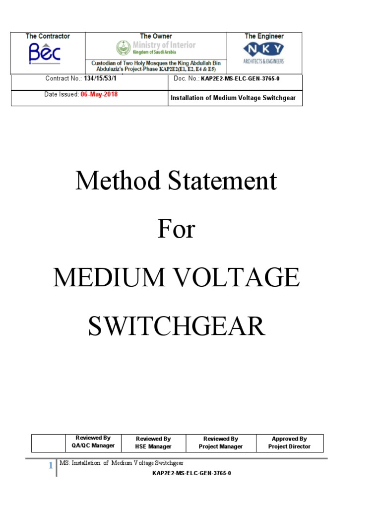 Medium Voltage Switchgear Installation Guide | PDF | Specification ...