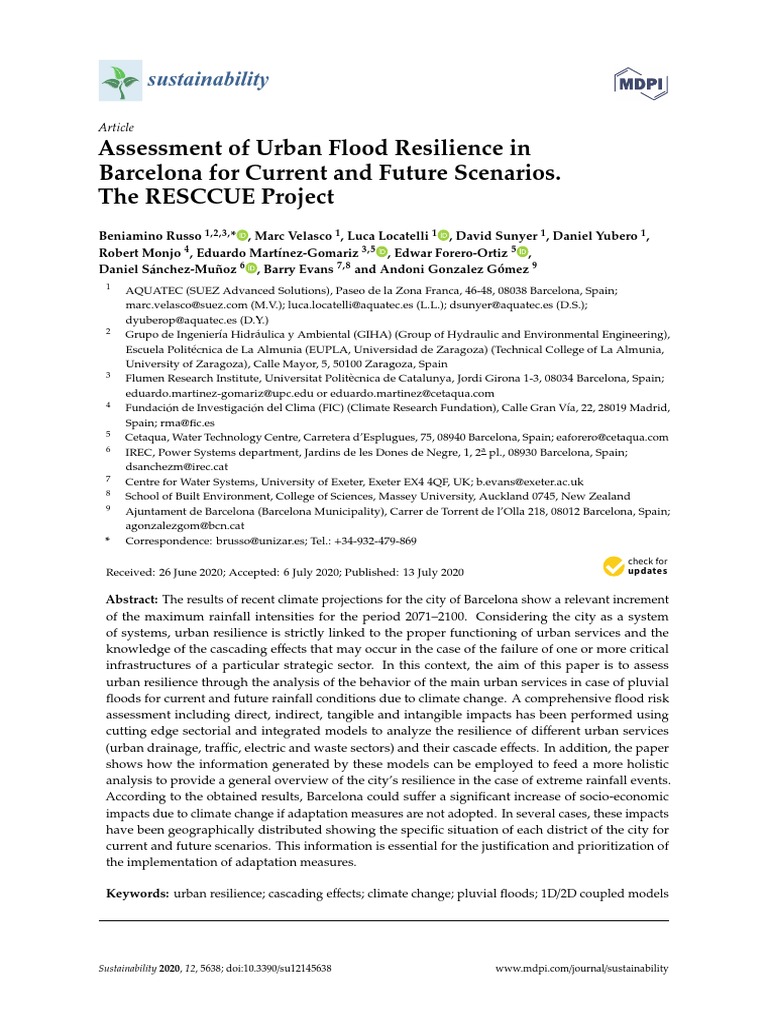 Assessment of Urban Flood Resilience in Barcelona For Current and ...