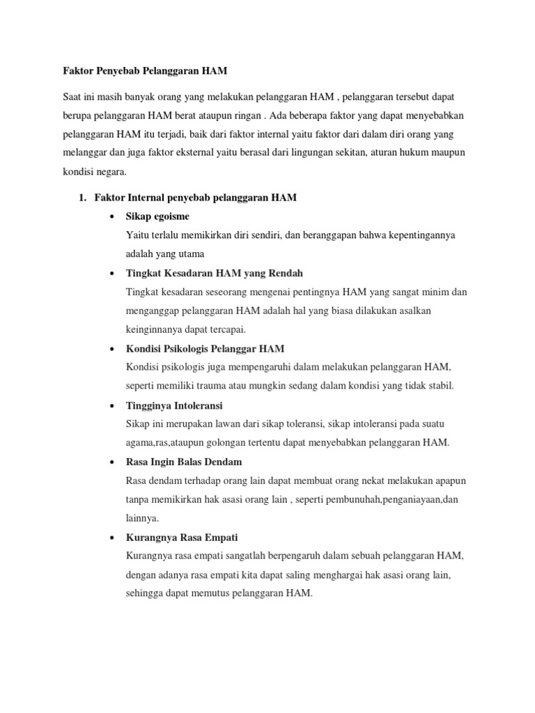 Faktor Penyebab Pelanggaran Ham Pdf