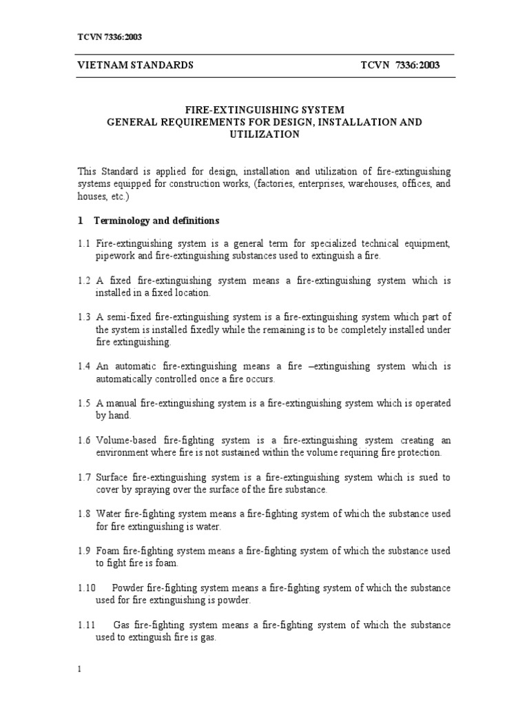TCVN 5760-1993 / Fire-Extinguishing System General Requirements For ...