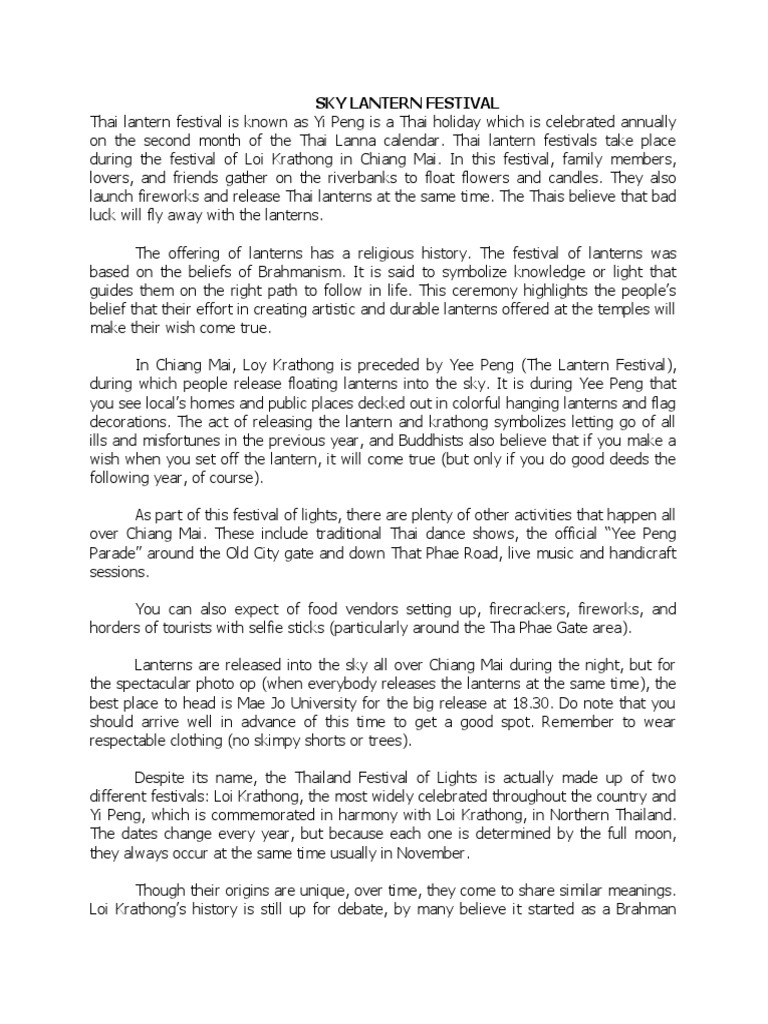 Sky Lantern Festival PDF Performing Arts Entertainment (General)