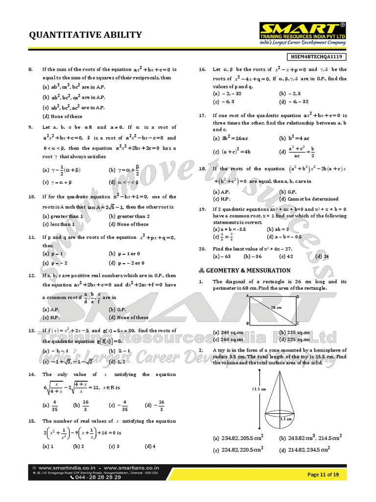 Quantitative Ability Practice Questions | PDF | Area | Circle