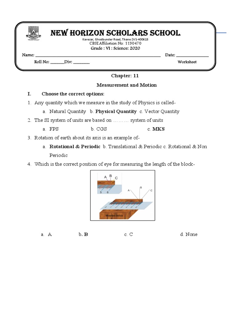 Grade 6 Motion and Measurement Worksheet | PDF | Speed | Time
