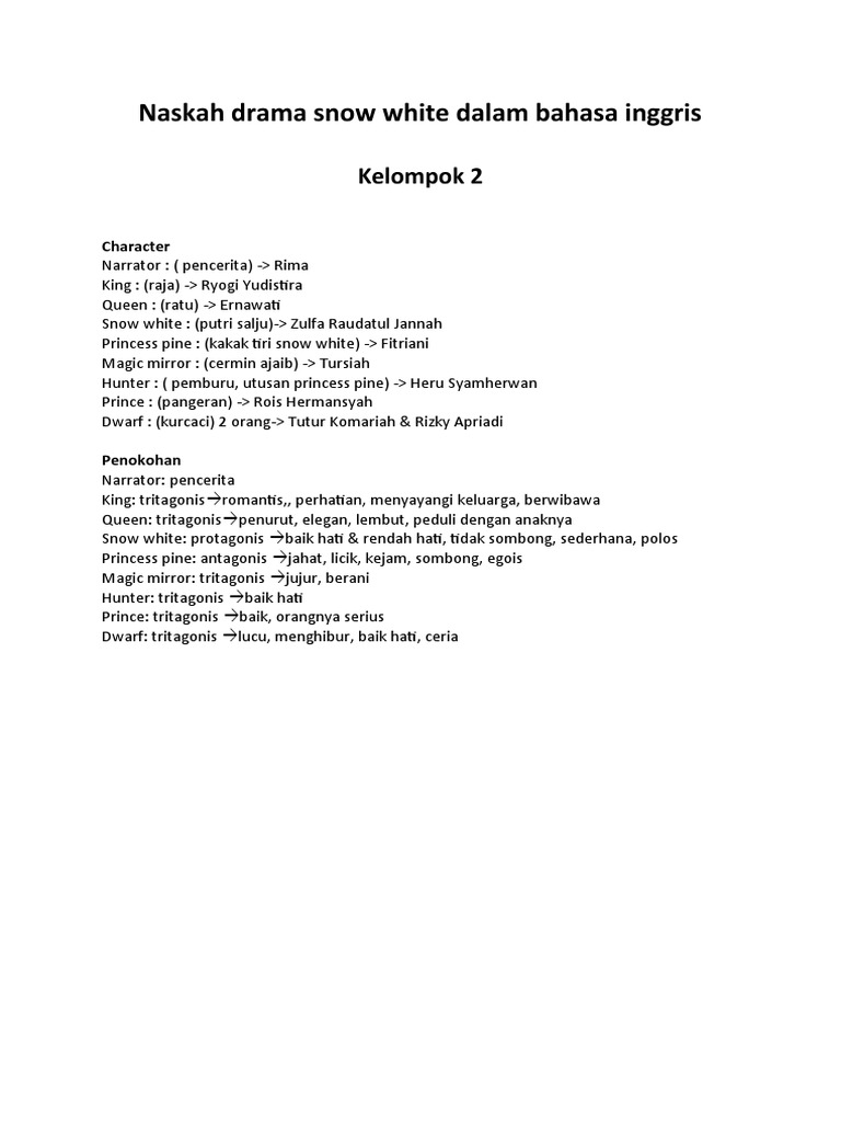 Naskah Drama Snow White Dalam Bahasa Inggris | PDF | Snow White