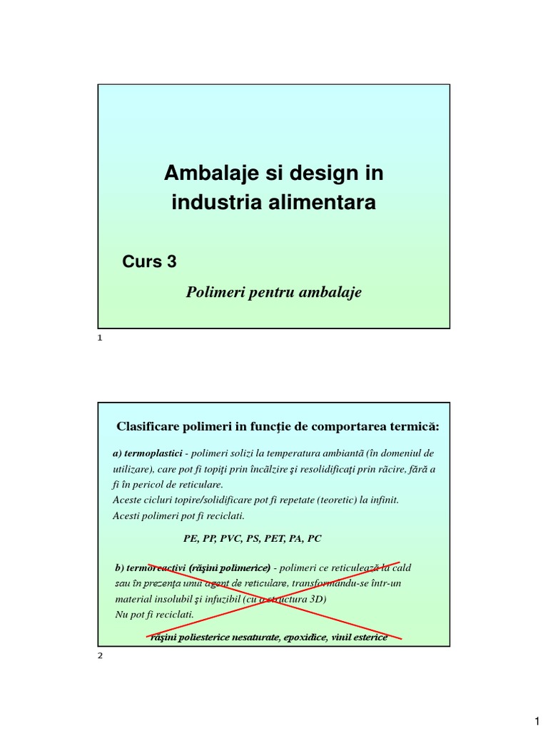 Ambalaje - CEPA - Curs 3 - Polimeri Utilizati | PDF