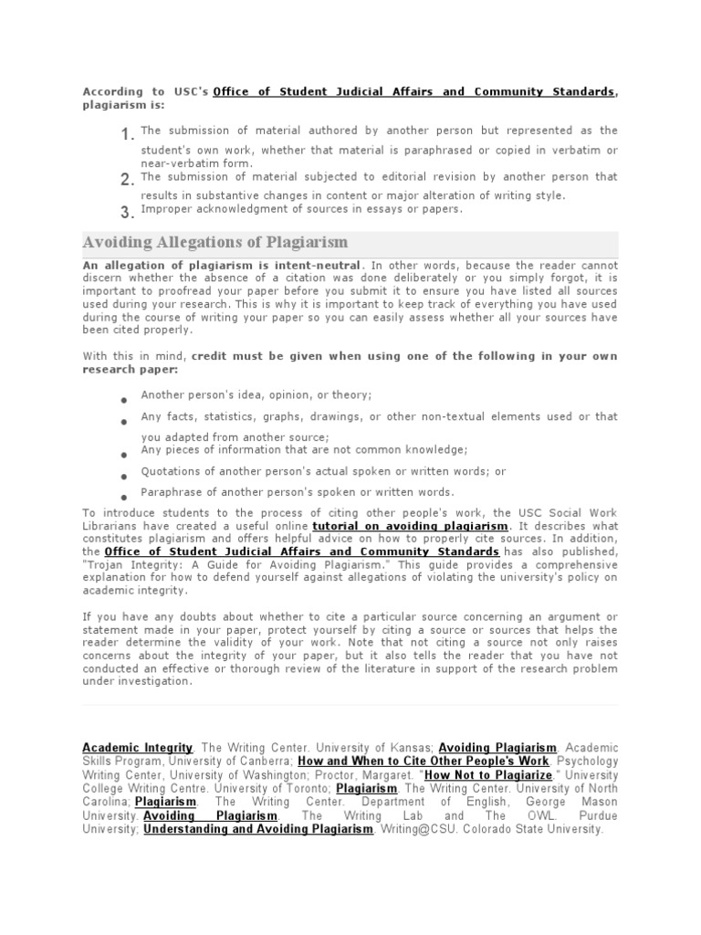 Understanding and Avoiding Plagiarism | PDF | Plagiarism | Academic ...