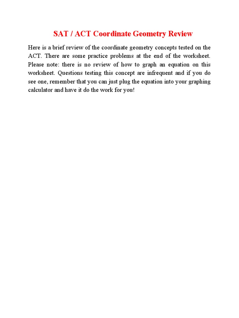 ACT Coordinate Geometry | PDF | Line (Geometry) | Cartesian Coordinate ...