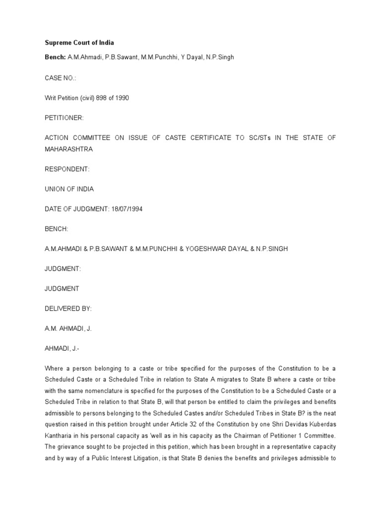 Caste Certificate Rights for Migrants | PDF | Supreme Court Of India ...