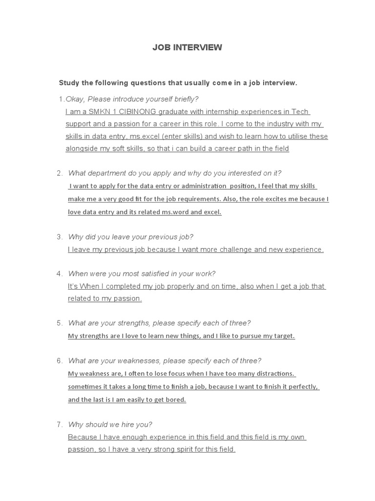 11.dwi Ayu Lestari - XII TKJ 2-Job Interview Questions | PDF ...