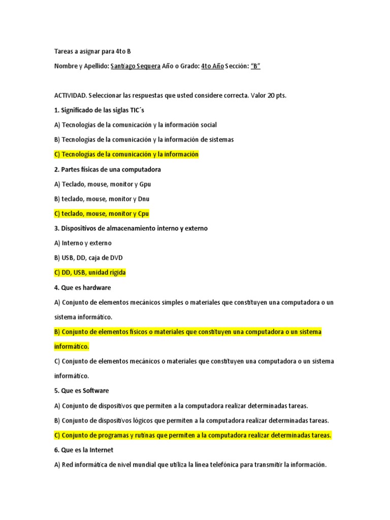 Preguntas de Informática para 4to Grado | PDF | Hardware de la ...