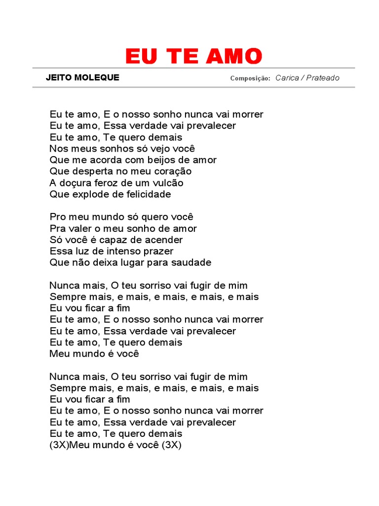 EU TE AMO - Letra Da Música | PDF