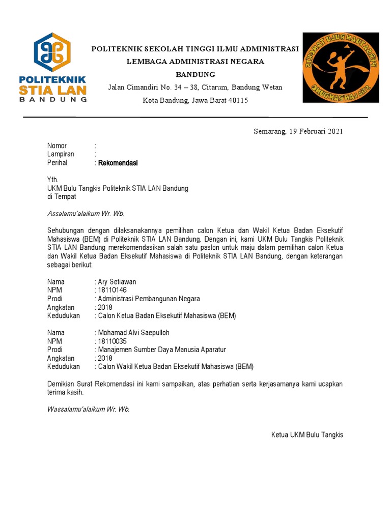 Surat Rekomendasi Ukm | PDF