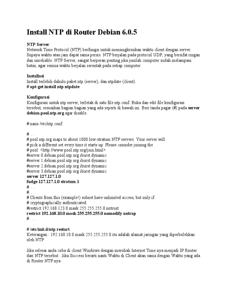 Panduan Instalasi NTP di Debian | PDF