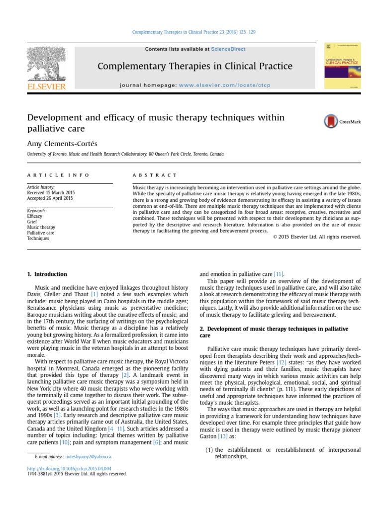 Development and Efficacy of Music Therapy Techniques Within Palliative ...