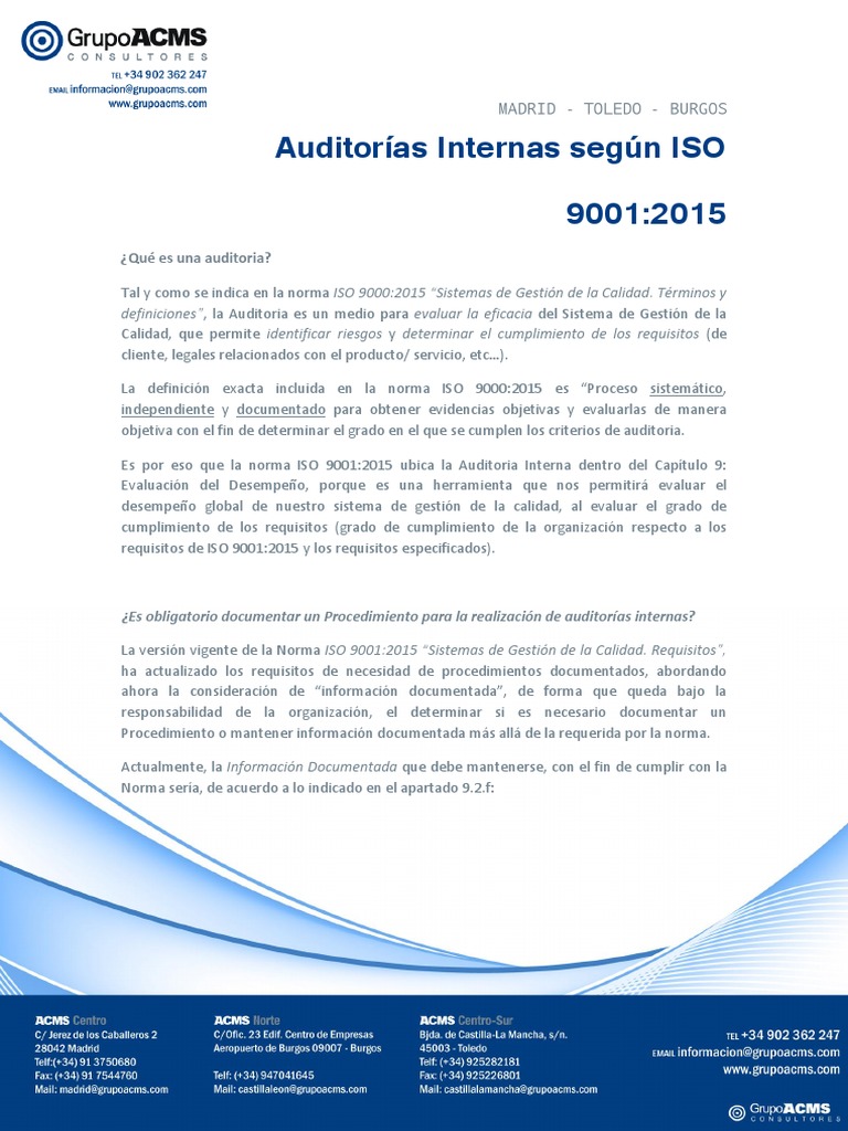 Auditorías Internas ISO 9001:2015 | PDF | Sistema de manejo de calidad ...
