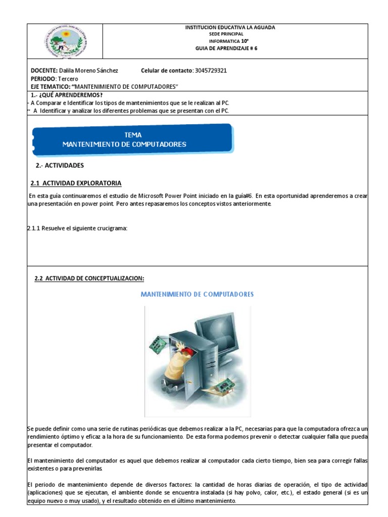 Guia #6 Informatica 10° | PDF | Archivo de computadora | Disco duro