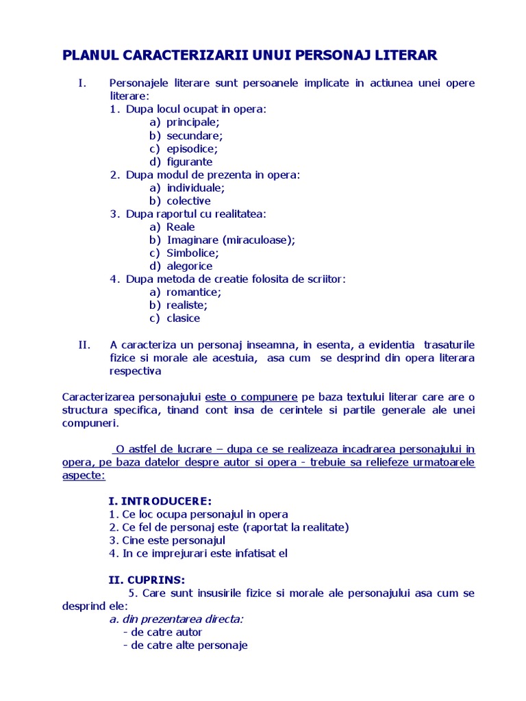 Caracterizarea Personajului Literar | PDF