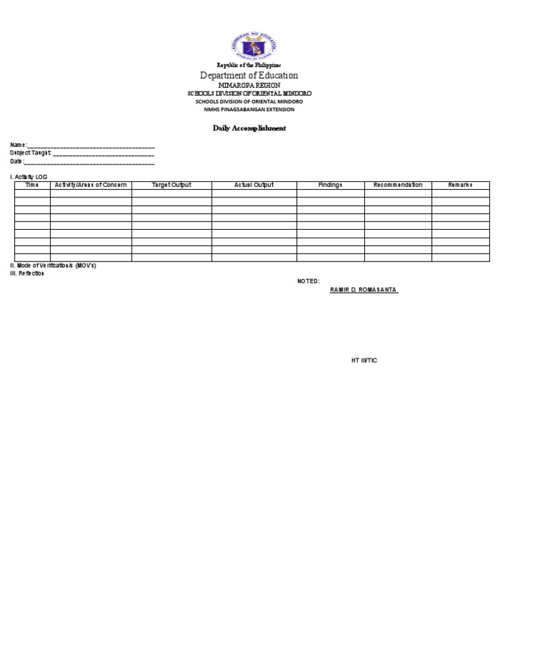 Daily Accomplishment Report Template | PDF
