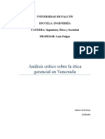 Análisis Crítico Sobre La Ética Gerencial en Venezuela