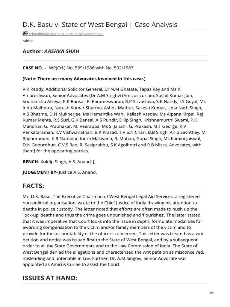 Crlreview - in-DK Basu V State of West Bengal Case Analysis | PDF ...
