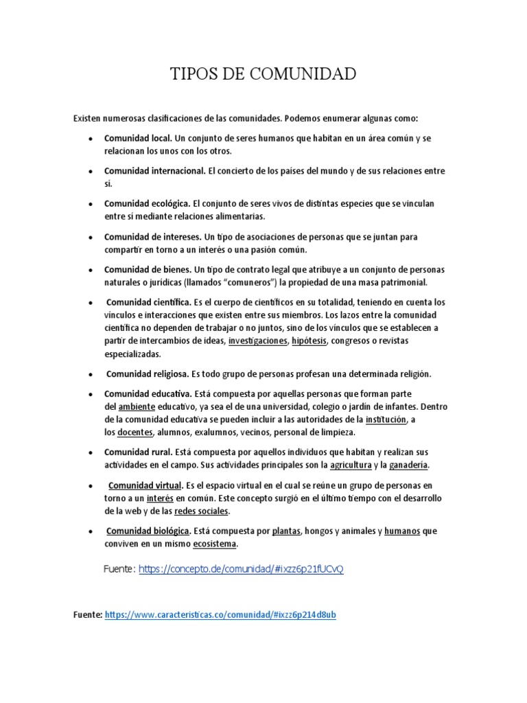 Funciones y Tipos de Comunidad | PDF | Estatus social | Comunidad