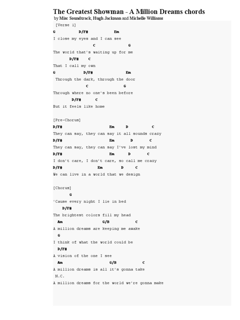 The Greatest Showman Million Dreams Chords, PDF, Song Structure