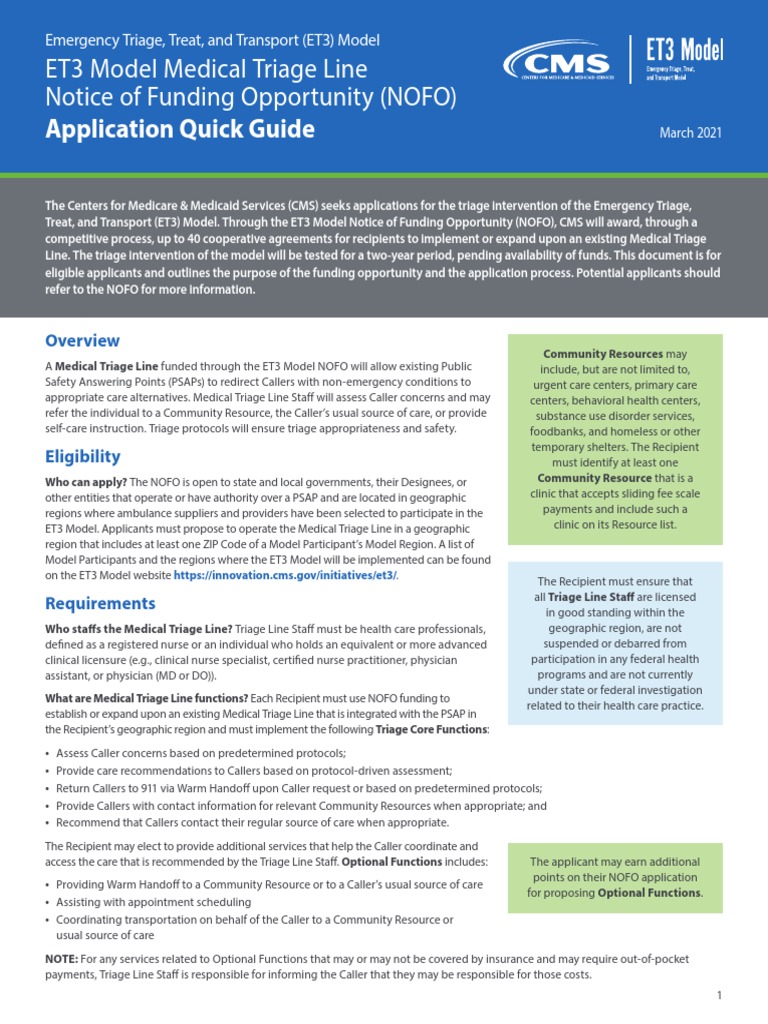 Application Quick Guide: ET3 Model Medical Triage Line Notice of ...