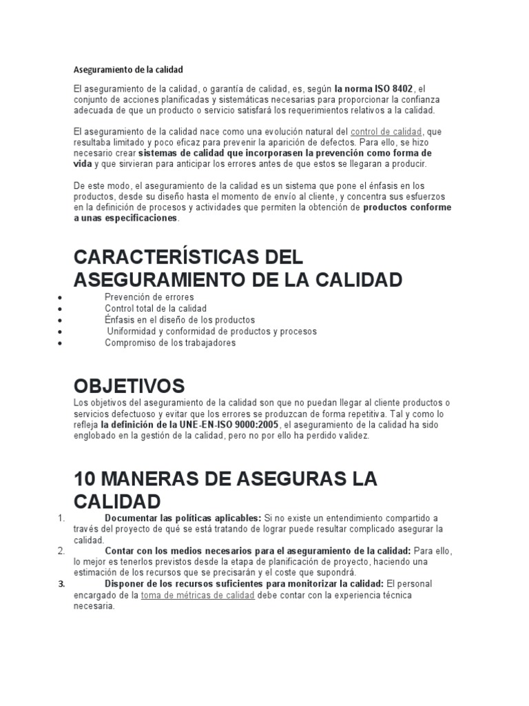 Aseguramiento de La Calidad | PDF | Calidad (comercial) | Gestión de la ...