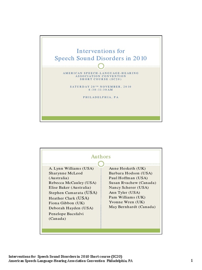 Hesketh 2010 Interventions For Speech Sounds Disorders ASHA PDF