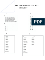 Answer Key To Summative Test No. 1 English 7: Guro Ko Channel