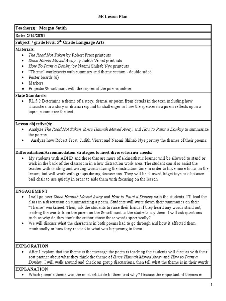 5th Grade Math Lesson Plan PDF Lesson Plan Poetry