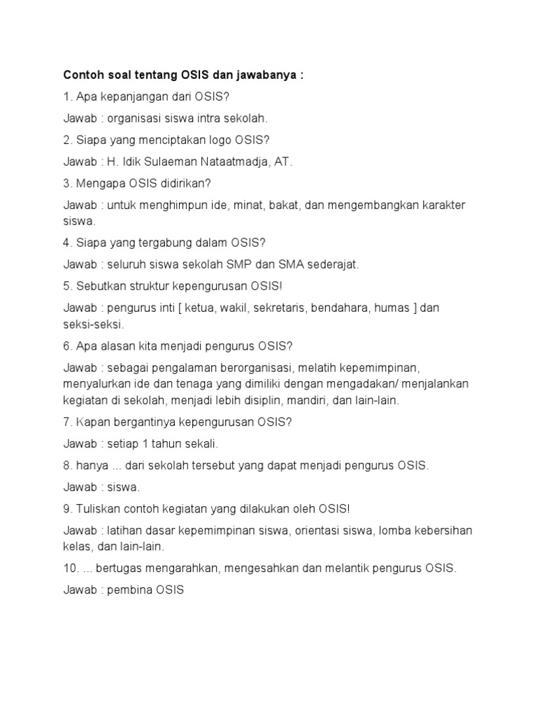 Contoh Soal Tentang Osis Dan Jawabanya Pdf