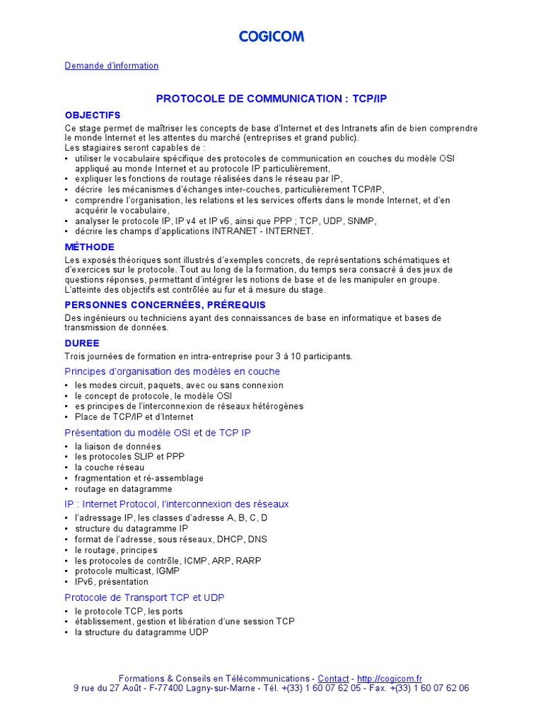 Formation Protocole TCP/IP en Entreprise | PDF | Suite des protocoles ...