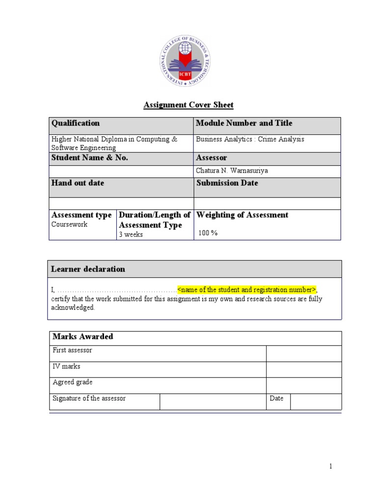 Crime Analysis Assignment Cover Sheet | PDF | Uniform Crime Reports ...