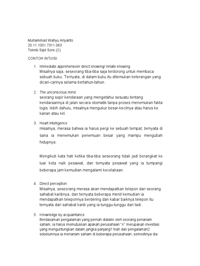 Contoh Intuisi dalam Kehidupan Sehari-hari | PDF | Pengembangan Diri