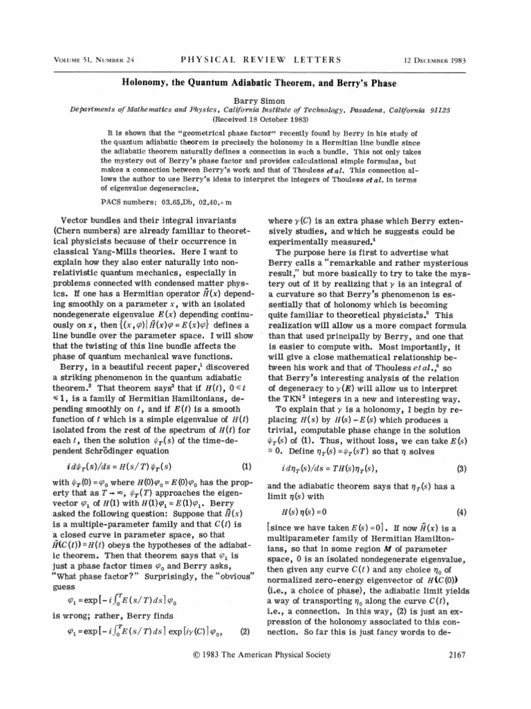 Berry Phase and Holonomy in QM | PDF | Quantum Mechanics | Eigenvalues ...