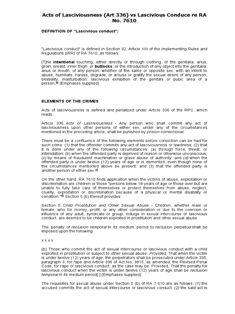 Acts of Lasciviousness (Art 336) Vs image