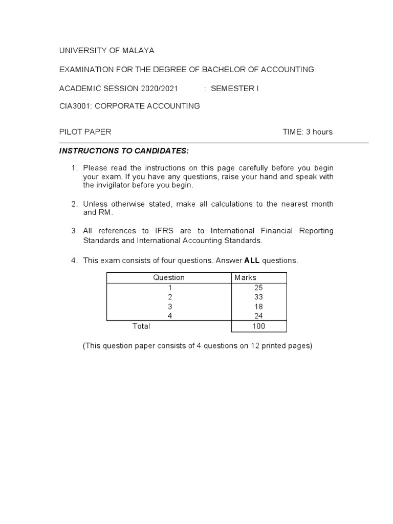 CIA3001 Pilot Paper PDF Valuation (Finance) Goodwill (Accounting)