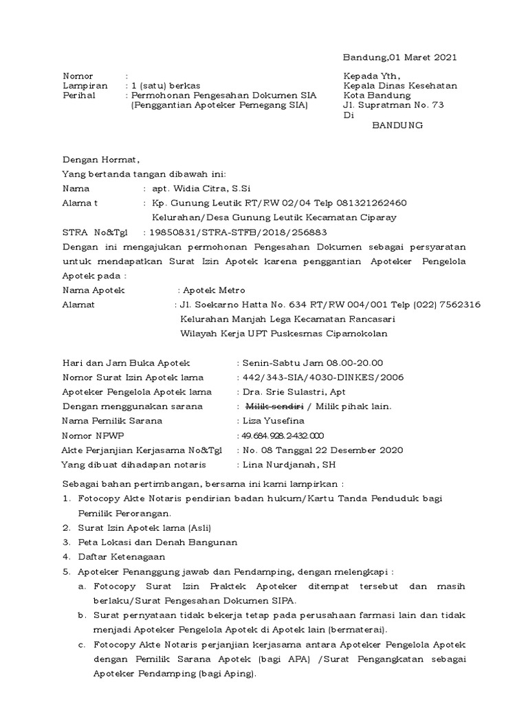 Form Permohonan SIA Ganti Apoteker | PDF