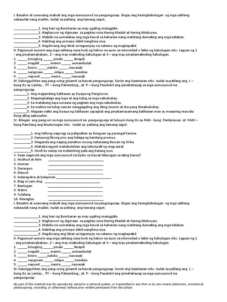 Filipino 7 Summative Test Q2 Test A. | PDF