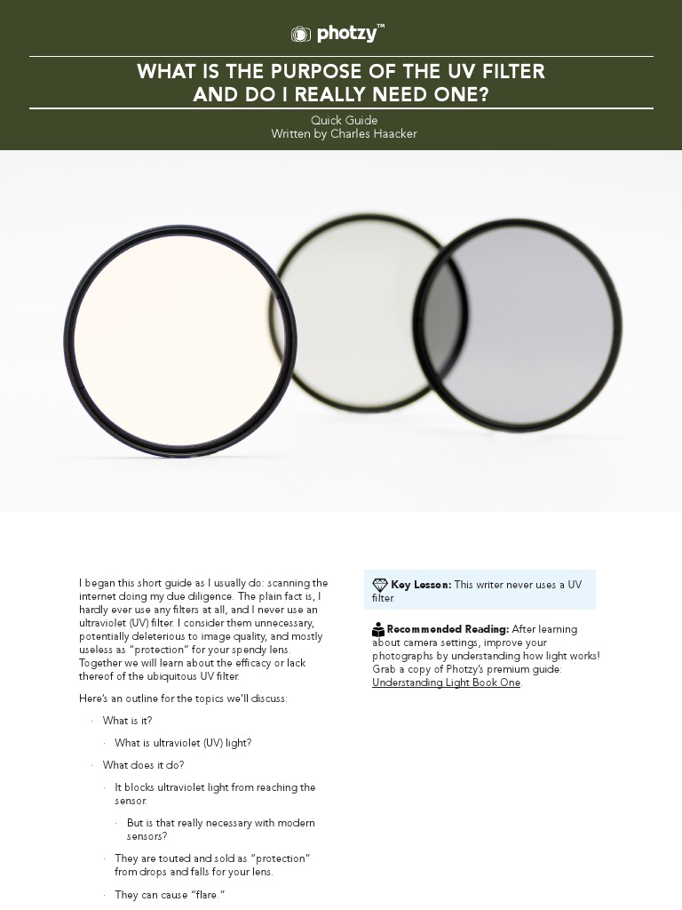 What Is The Purpose of The Uv Filter and Do I Really Need One? PDF