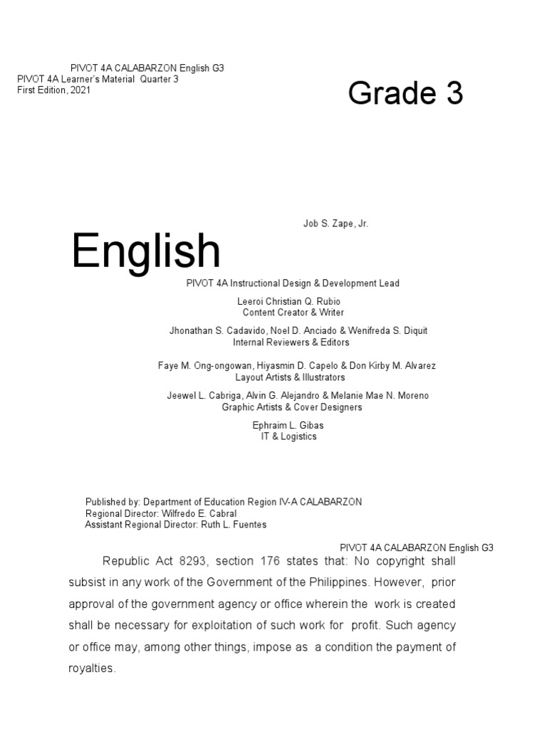 Grade 2 Grade 3 English PDF Learning Nature
