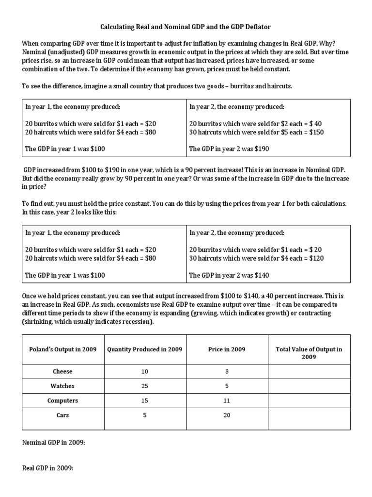 Calculating Real and Nominal GDP and The GDP Deflator | PDF | Real ...