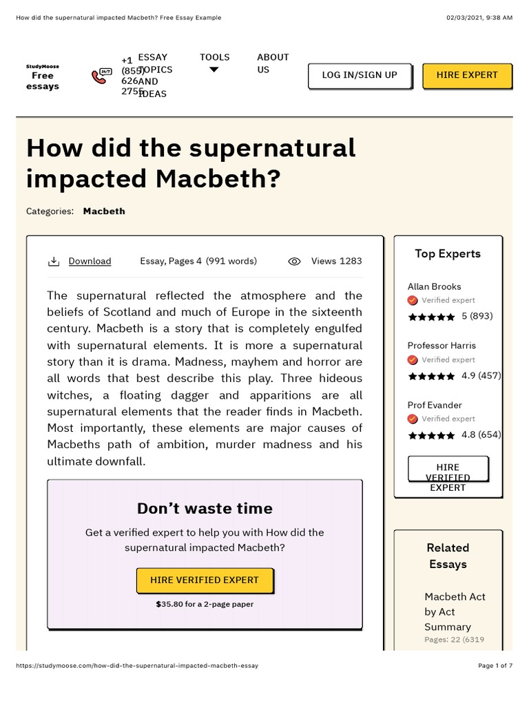 the supernatural in macbeth essay
