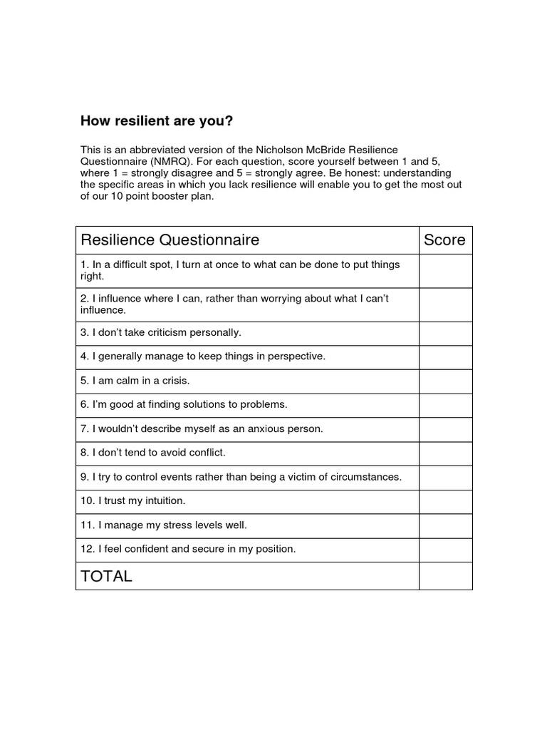 Resilience Questionnaire Score How Resilient Are You? PDF