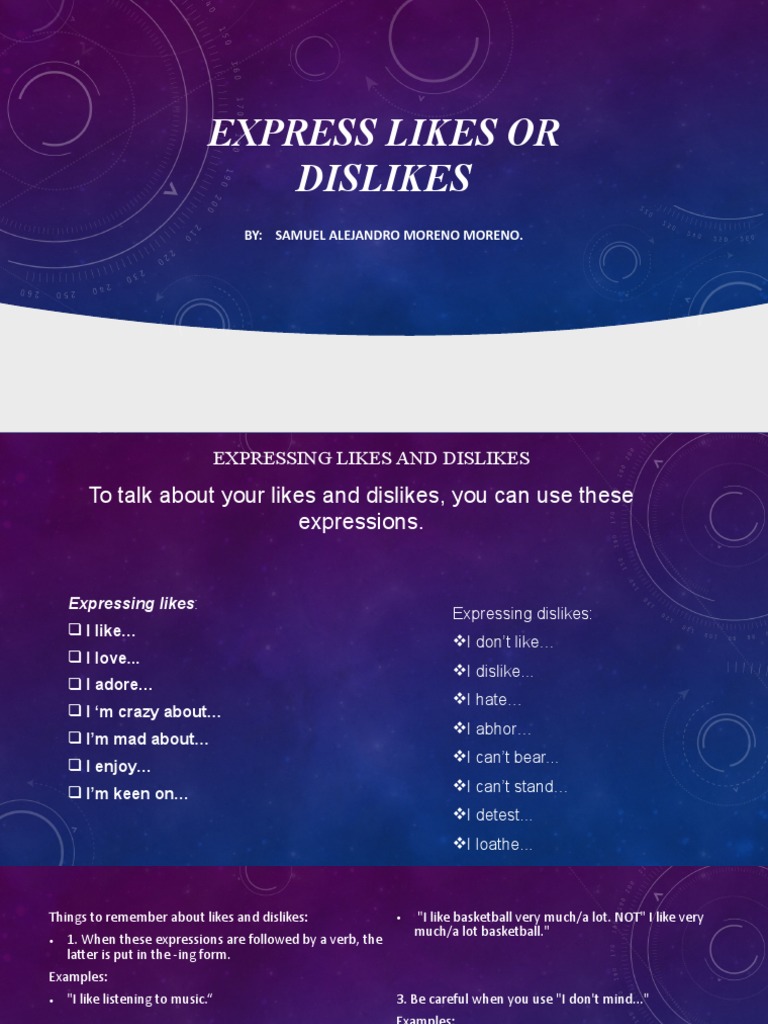 Expressing Likes and Dislikes Guide | PDF | Home & Garden | Self ...