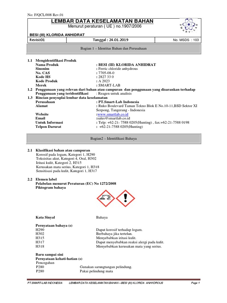 MSDS Iron (Iii) Chloride Anhydrous (Indo) PDF