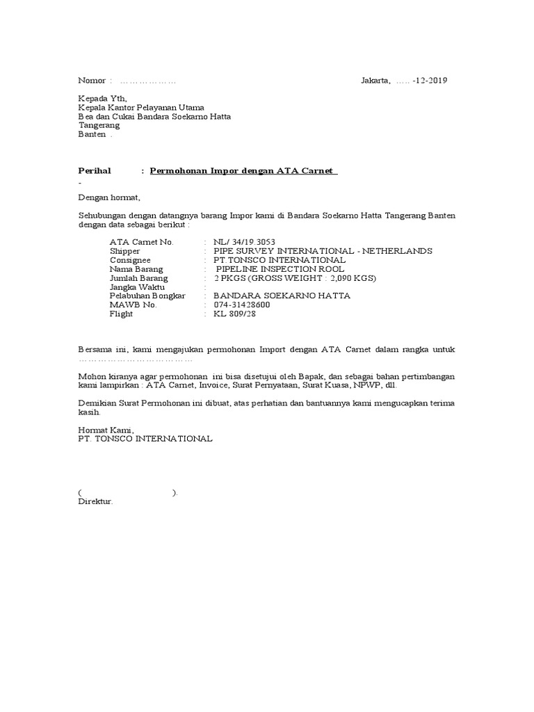 Draft Surat Ata Carnet | PDF