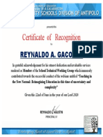 Certificate of Recognition for Dedicated Service to Education