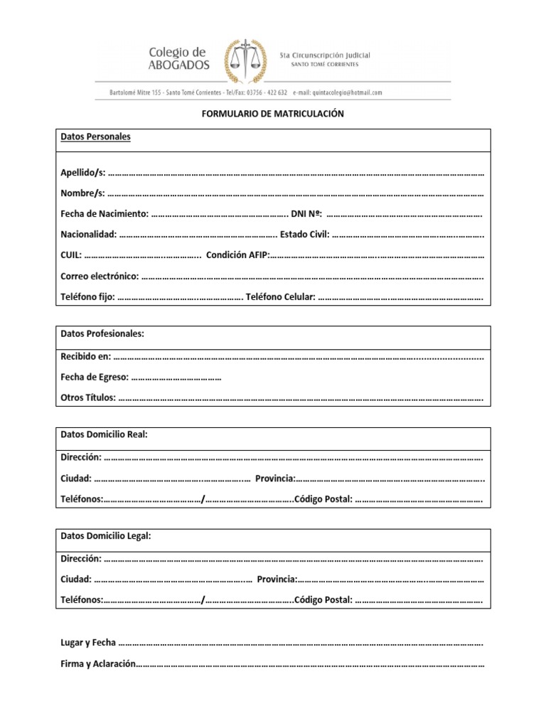Formulario de Matriculación | PDF